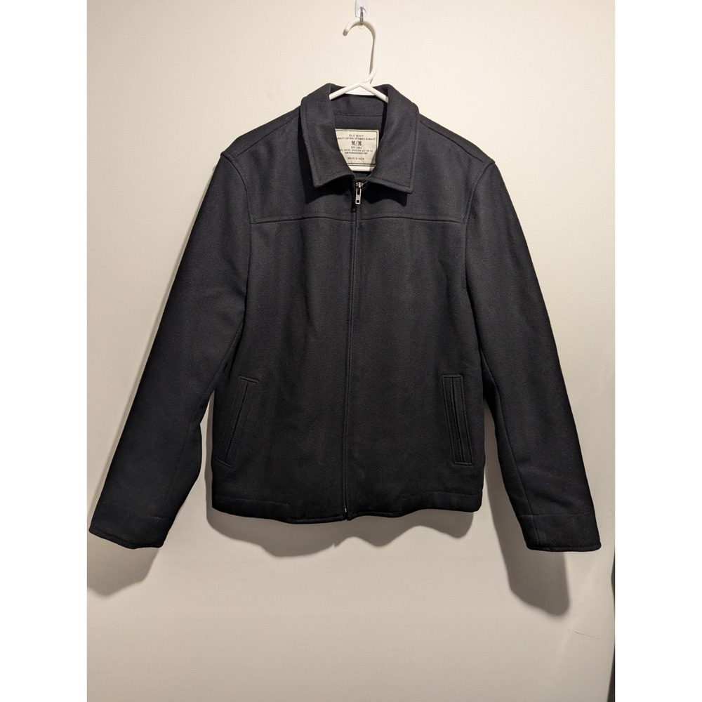 Vintage Old Navy Black Classic Wool Blend Full Zip Men's Medium Bomber Jacket‎